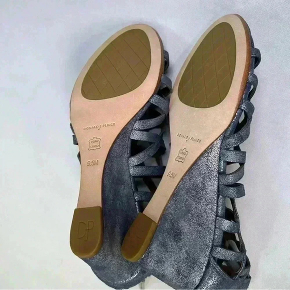 Donald J Pliner Womens 8.5 Wedge Sandal Metallic Blue Gray Strappy Cage 9.5 NEW - Picture 6 of 12
